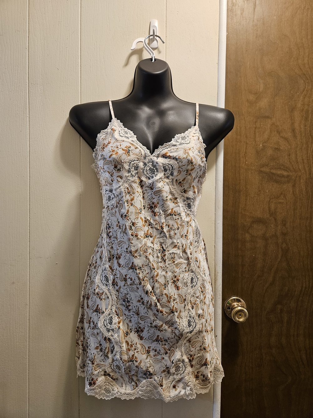 Victoria's Secret Cream Slip Dress with Brown and Blue Floral Print